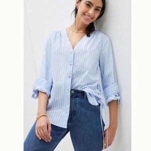 Anthropologie Mare Mare Henriette Lace Up Tunic Button Up Blue White Stripe